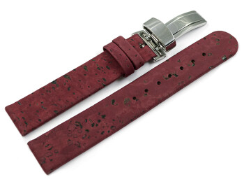 Veganes Uhrenarmband Kippfaltschließe aus Kork bordeaux 14mm Stahl