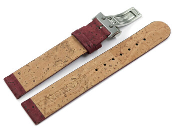 Veganes Uhrenarmband Kippfaltschließe aus Kork bordeaux 14mm Stahl