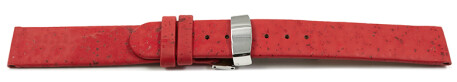 Veganes Uhrenarmband Kippfaltschließe aus Kork rot 18mm Stahl