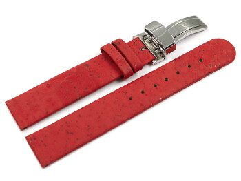 Veganes Uhrenarmband Kippfaltschließe aus Kork rot 18mm Stahl