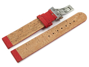 Veganes Uhrenarmband Kippfaltschließe aus Kork rot 18mm Stahl