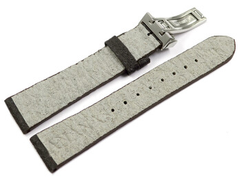 Veganes Uhrenarmband Kippfaltschließe aus Ananas dunkelbraun 22mm Stahl