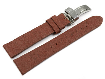 Veganes Uhrenarmband Kippfaltschließe aus Ananas hellbraun 20mm Stahl