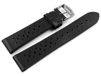 XL Uhrenarmband atmungsaktiv gelocht schwarz aus Leder 24mm Stahl