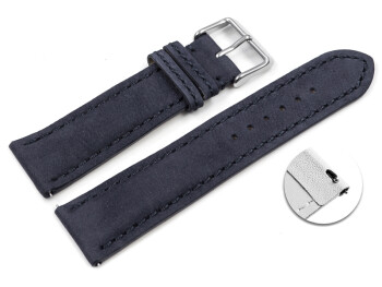 Uhrenarmband Leder pflanzlich gegerbt dunkelblau mit Schnellwechsel-Federsteg 18mm Schwarz