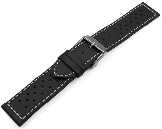 Uhrenarmband Leder Style schwarz 22mm Schwarz