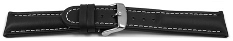 Uhrenarmband echt Leder glatt schwarz 20mm Schwarz