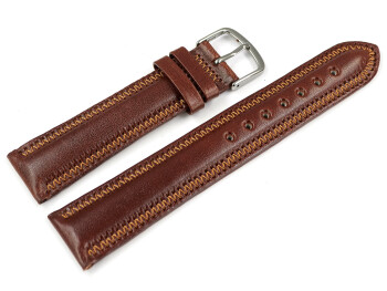 Uhrenarmband leicht glänzendes Leder braun mit Zickzack Naht 18mm Schwarz