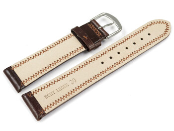 Uhrenarmband leicht glänzendes Leder dunkelbraun mit Zickzack Naht 22mm Schwarz