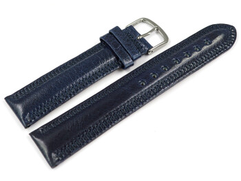 Uhrenarmband leicht glänzendes Leder dunkelblau mit Zickzack Naht 20mm Schwarz