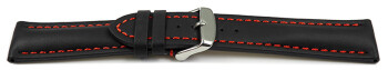 Uhrenarmband Leder stark gepolstert glatt schwarz rote Naht 22mm Schwarz