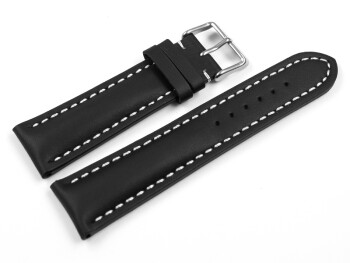 Uhrenarmband Leder stark gepolstert glatt schwarz 23mm Schwarz