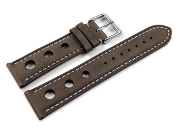 Uhrenarmband echt Leder Race dunkelbraun 20mm Schwarz