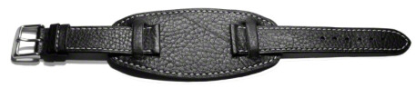 Uhrenarmband Leder mit Unterlage schwarz weiße Naht 18mm Schwarz
