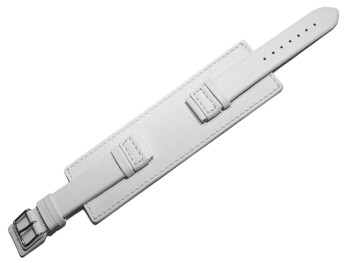Uhrenarmband - Leder - Voll-Unterlage - weiß 24mm Schwarz