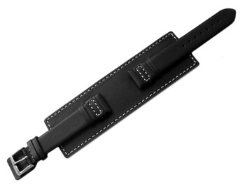 Uhrenarmband - Leder - Voll-Unterlage - schwarz / weiße Naht 18mm Schwarz