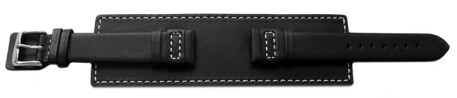 Uhrenarmband Leder schwarz Unterlage weiße Naht 22mm Schwarz
