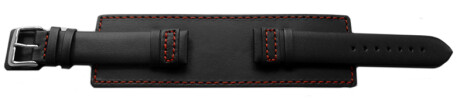 Uhrenarmband Leder schwarz Unterlage rote Naht 24mm Schwarz
