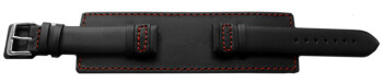 Uhrenarmband Leder schwarz Unterlage rote Naht 24mm Schwarz