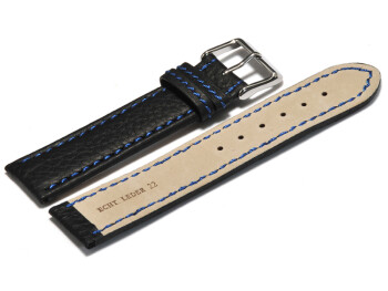 Uhrenarmband Leder schwarz blaue Naht 22mm Schwarz