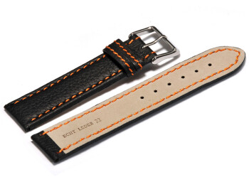 Uhrenarmband Leder schwarz orange Naht 24mm Schwarz