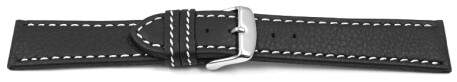 Uhrenarmband Leder schwarz weiße Naht 22mm Schwarz