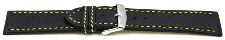 Uhrenarmband Leder schwarz gelbe Naht 22mm Schwarz