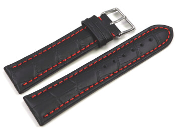 XL Uhrenarmband - Kroko Prägung - gepolstert - Leder - schwarz - rote Naht XL 26mm Schwarz