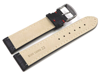 XL Uhrenarmband - Kroko Prägung - gepolstert - Leder - schwarz - rote Naht XL 26mm Schwarz