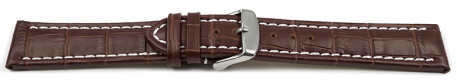 XL Uhrenarmband gepolstert Leder Kroko Prägung dunkelbraun 28mm Schwarz
