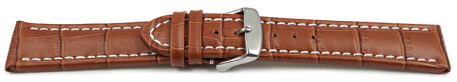 XL Uhrenarmband gepolstert Leder Kroko Prägung hellbraun 20mm Schwarz