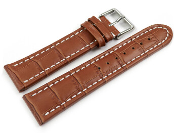 XL Uhrenarmband gepolstert Leder Kroko Prägung hellbraun 20mm Schwarz