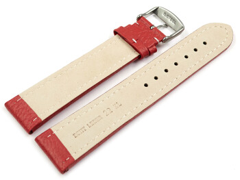 XL Uhrenband echtes Leder gepolstert genarbt rot weiße Naht 22mm Schwarz