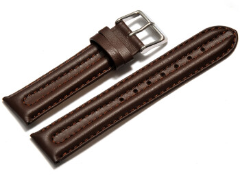 Uhrenarmband - echt Leder - doppelte Wulst - glatt - dunkelbraun 20mm Schwarz