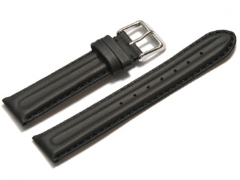Uhrenarmband - echt Leder hydrophobiert - doppelte Wulst - glatt - schwarz 16mm Schwarz