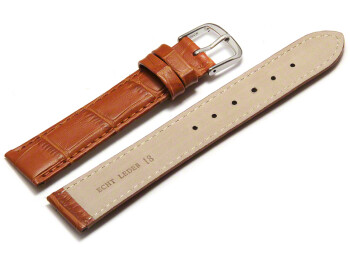 Uhrenarmband - echt Leder - Kroko Prägung - hellbraun - 16mm Schwarz