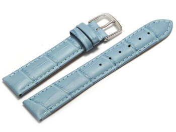Uhrenarmband - echt Leder - Kroko Prägung - hellblau - 12mm Schwarz