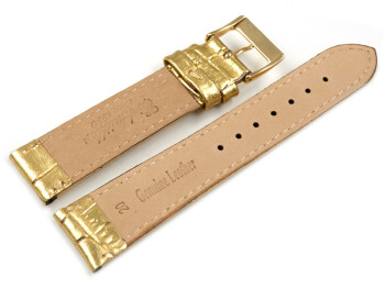 Uhrenarmband gepolstert Kroko Prägung Gold 20mm Schwarz