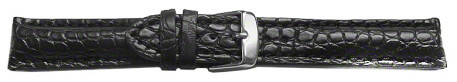 Uhrenarmband stark gepolstert echt Alligator schwarz 24mm Schwarz