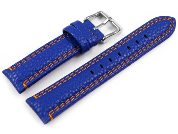 Uhrenarmband Lotus Leder blau mit orangener Naht für...