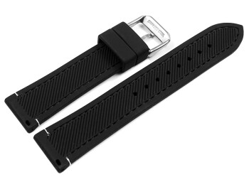 Uhrenarmband schwarz weiße Naht aus Silikon 18mm Stahl