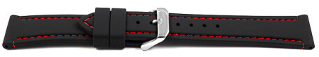 Uhrenarmband schwarz mit roter Naht aus Silikon 18mm 20mm 22mm 24mm