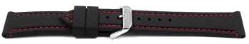 Uhrenarmband schwarz mit roter Naht aus Silikon 18mm Stahl