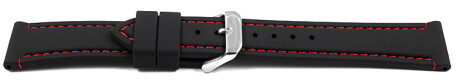 Uhrenarmband schwarz mit roter Naht aus Silikon 18mm Schwarz
