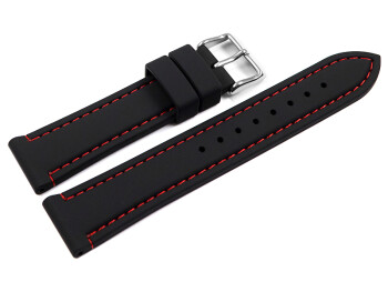 Uhrenarmband schwarz mit roter Naht aus Silikon 18mm Schwarz