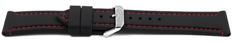 Uhrenarmband schwarz mit roter Naht aus Silikon 20mm Stahl