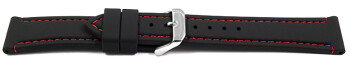 Uhrenarmband schwarz mit roter Naht aus Silikon 20mm Stahl