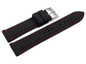 Uhrenarmband schwarz mit roter Naht aus Silikon 20mm Stahl