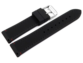 Uhrenarmband schwarz mit roter Naht aus Silikon 20mm Stahl
