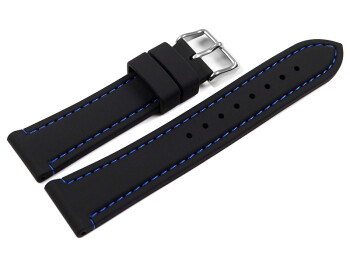 Uhrenarmband schwarz mit blauer Naht aus Silikon 18mm Stahl